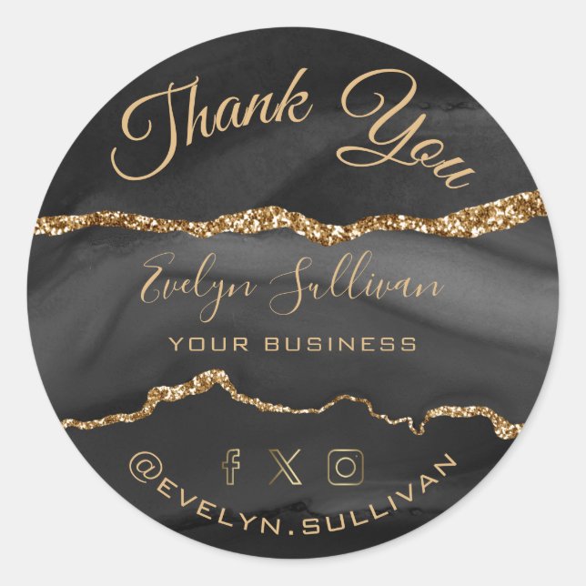 Adesivo Redondo Black Agate Obrigado Classic Round Sticker (Frente)