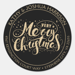 Adesivo Redondo Black and Dourado Muito Feliz Endereço de Regresso