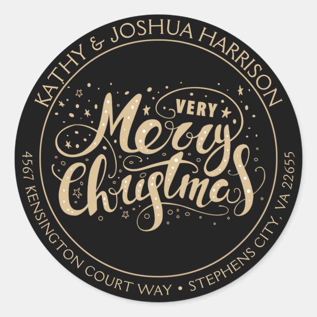 Adesivo Redondo Black and Dourado Muito Feliz Endereço de Regresso (Frente)