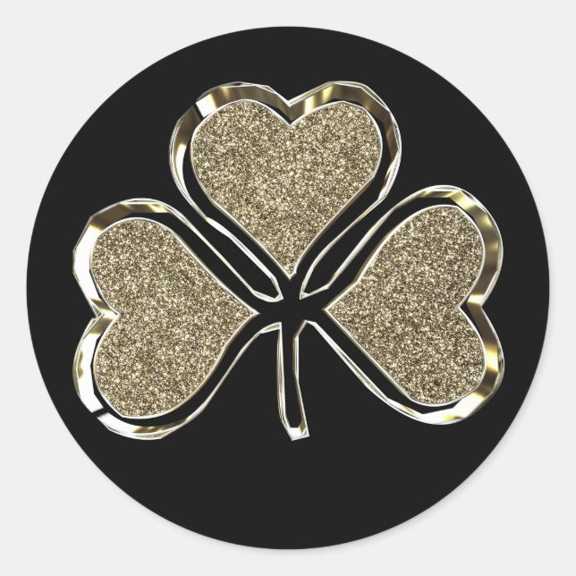 Adesivo Redondo Black and Dourado Shamrock Clover Irish Chic (Frente)