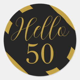 Adesivo Redondo Black and Gold Hello 50 Diagonal Stripe