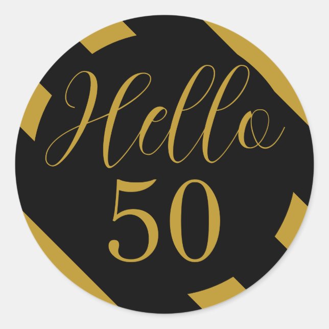 Adesivo Redondo Black and Gold Hello 50 Diagonal Stripe (Frente)