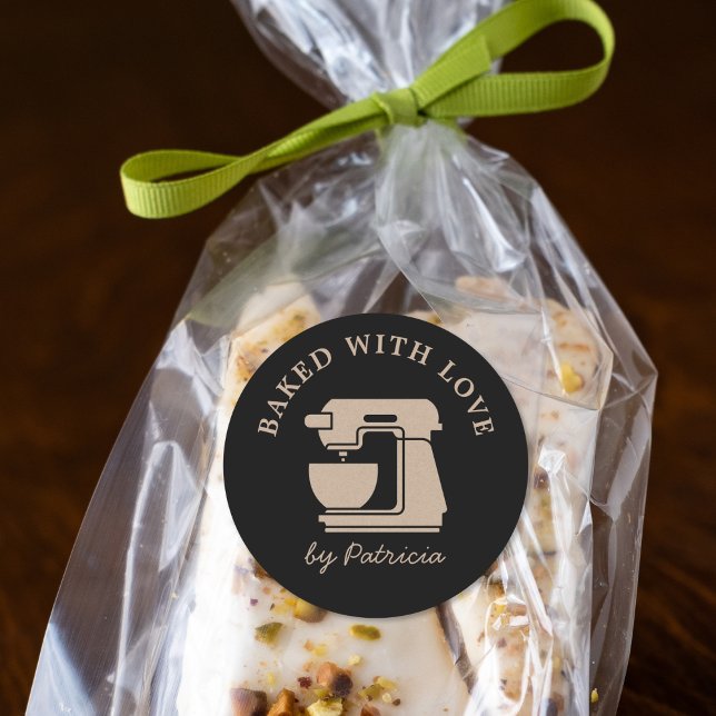 Adesivo Redondo Black And Kraft Beige Custom Baked With Love  (Criador carregado)