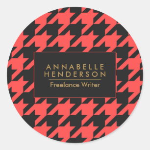 Adesivo Redondo Black and Red Houndstooth