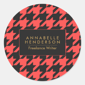 Adesivo Redondo Black and Red Houndstooth