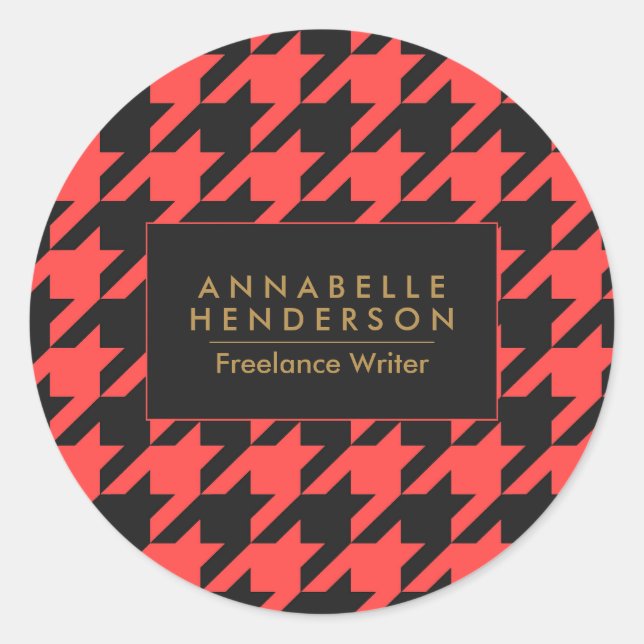 Adesivo Redondo Black and Red Houndstooth (Frente)
