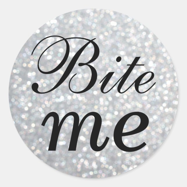 Adesivo Redondo Black and Silver Bite Me Sticker (Frente)