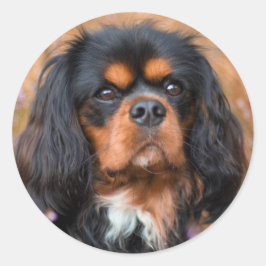 Adesivo Redondo Black and Tan Cavalier King Charles Spaniel Dog
