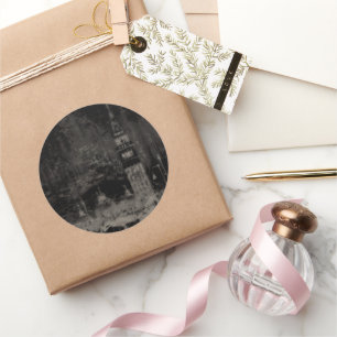 Adesivo Redondo Black and Taupe Distress Skyline Veneice Itália