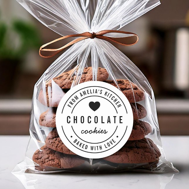 Adesivo Redondo Black and White Bold Heart Baked with Love (Criador carregado)