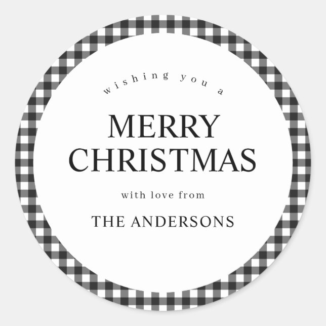 Adesivo Redondo Black and White Gingham Christmas (Frente)