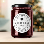 Adesivo Redondo Black and White Heart Christmas Jam Felicidades de<br><div class="desc">Adesivo preto e branco redondo moderno e ousado "Christmas Jam Happy Holidays" com um coração e bordas duplas,  perfeito para etiquetar o que você fez.</div>