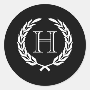 Adesivo Redondo Black and White Laurel Wreath