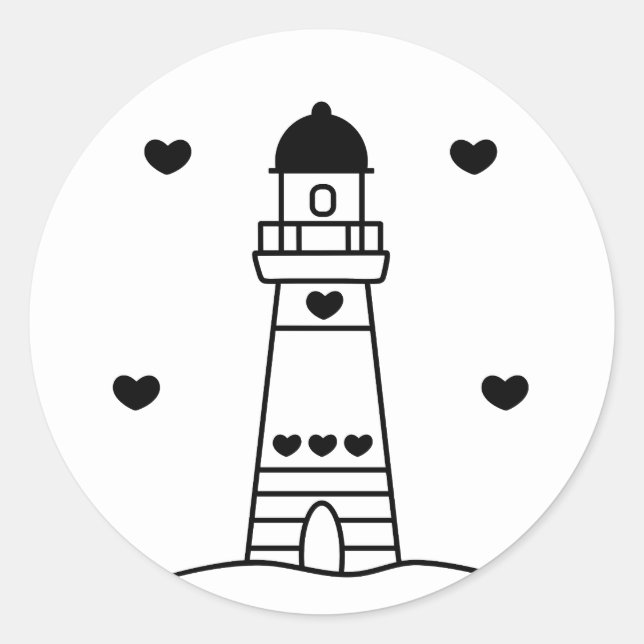 Adesivo Redondo Black and White Lighthouse with Hearts (Frente)