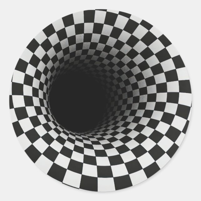 Adesivo Redondo Black and White Optical Illusion Tunnel (Frente)
