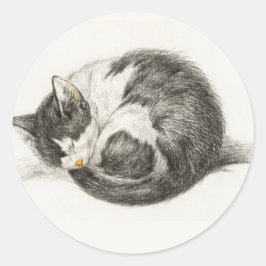 Adesivo Redondo Black and white pencil drawing of a sleeping cat