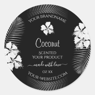 Adesivo Redondo Black and White Product Labels Hawaiian Flowers