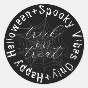 Adesivo Redondo Black and White Spider Web Modern Happy Halloween
