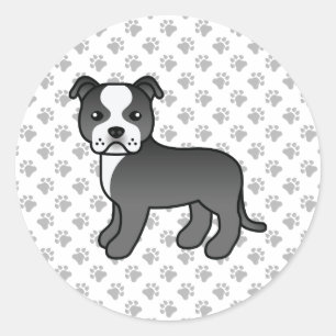 Adesivo Redondo Black And White Staffordshire Bull Terrier Dog