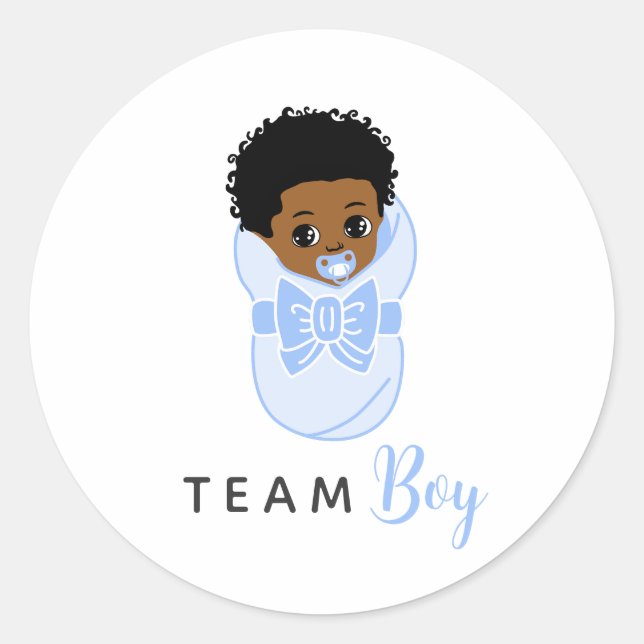 Adesivo Redondo Black Baby Boy in Blue Blanket Gender Reveal (Frente)