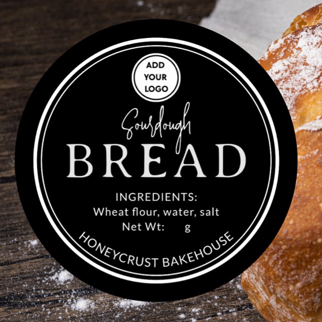 Adesivo Redondo Black Bakery Sourdough Bread Add logo Sticker (Criador carregado)
