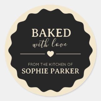 Adesivo Redondo Black Beige Baked With Love Scallop Sticker