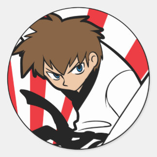 Adesivo Redondo Black Belt Karate / Ninja Brunette Boy Sticker