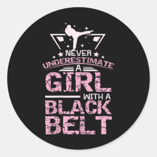 Adesivo Redondo Black Belt Karate Taekwondo Girl
