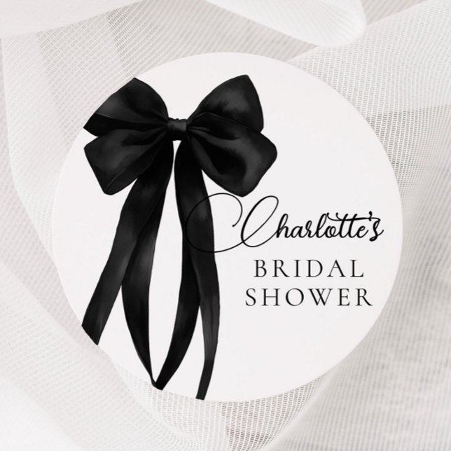 Adesivo Redondo Black Bow Bridal Shower Sticker (Criador carregado)