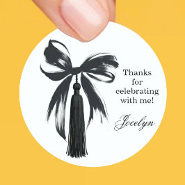 Adesivo Redondo Black Bow Coquette Graduation Party Favor Sticker