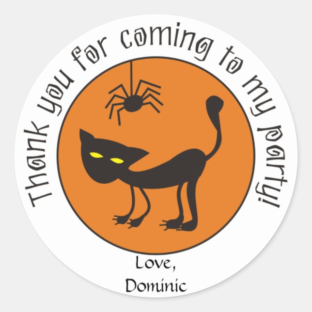 Adesivo Redondo Black Cat and Spider Halloween Obrigado Stickers (Frente)