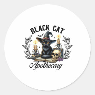Adesivo Redondo Black Cat Apothecary Dia de as Bruxas engraçado Wi
