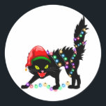 Adesivo Redondo Black Cat Christmas Light Classic Round Sticker<br><div class="desc">Artesanatos De Gato Preto Engraçados E Fornecimentos De Festas,  Luzes De Natal,  Arranjo De Gato,  Xmas Familiares Engraçados,  presente de Natal,  Suprimentos De Gato Para Espalhamento De Gato Coleção Clássica.</div>
