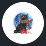 Adesivo Redondo Black Cat Christmas Light Moon Blue Hol<br><div class="desc">Black Cat Christmas Light Moon Blue Hol</div>