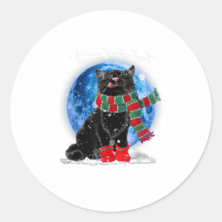 Adesivo Redondo Black Cat Christmas Light Moon Blue Hol