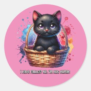 Adesivo Redondo Black Cat: Eu tenho falhas, não sou humano