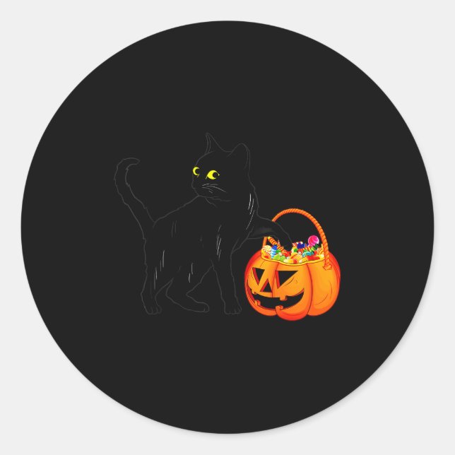 Adesivo Redondo Black Cat Halloween Candy Pumpkin Bag Sweet Lollip (Frente)
