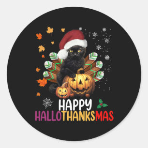 Adesivo Redondo Black Cat Halloween Happy Hallothanksmas Feliz Chr