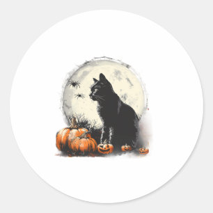 Adesivo Redondo Black Cat Halloween Spooky Moon Trabalho de arte P