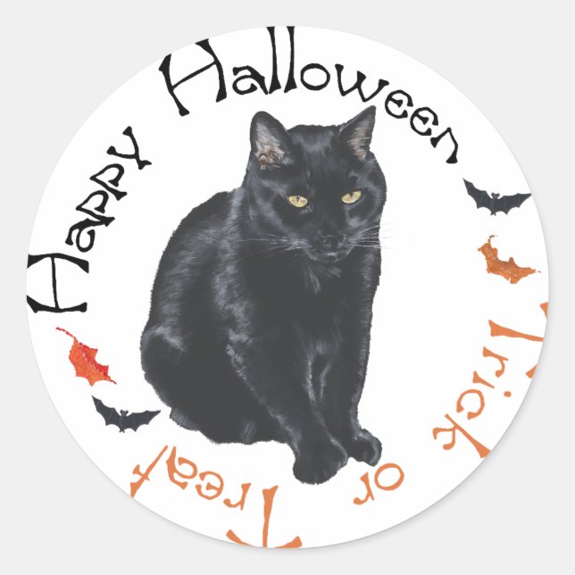 Adesivo Redondo Black Cat Happy Halloween (Frente)