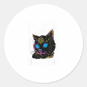 Adesivo Redondo Black Cat Meowgic, Bruxa de Halloween, Caneta de b