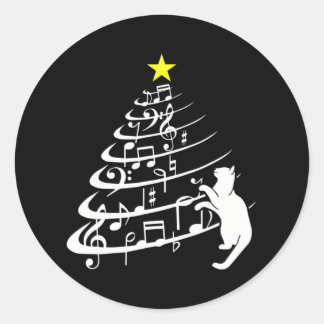 Adesivo Redondo Black Cat Music Nota Musical de Natal Felicioso