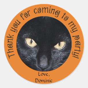 Adesivo Redondo Black Cat Orange Halloween Obrigado Stickers