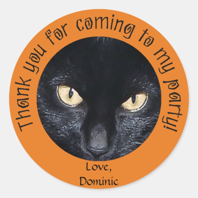 Adesivo Redondo Black Cat Orange Halloween Obrigado Stickers (Frente)