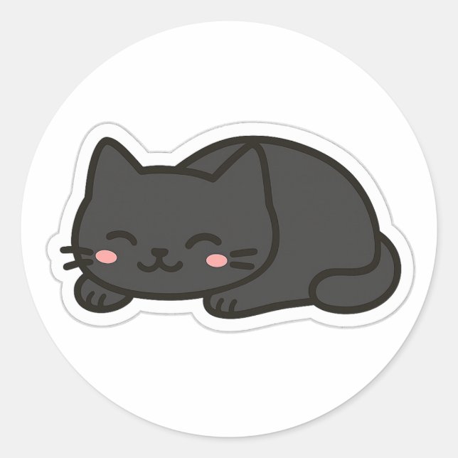 Adesivo Redondo Black Cat PNG Sticker – Cute Kawaii Cat Loaf (Frente)