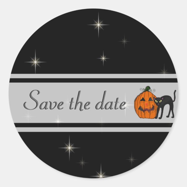 Adesivo Redondo Black Cat Save the Date Stickers (Frente)