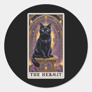 Adesivo Redondo Black Cat Tarot Card The Hermit Halloween Childles