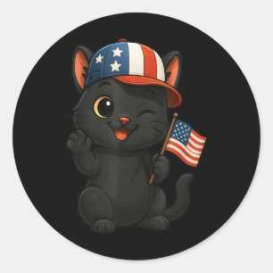 Adesivo Redondo Black Cat Usa Flag 4 de julho Dia de Independência