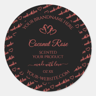 Adesivo Redondo Black Coral Red Word Cloud Product Labels Hearts