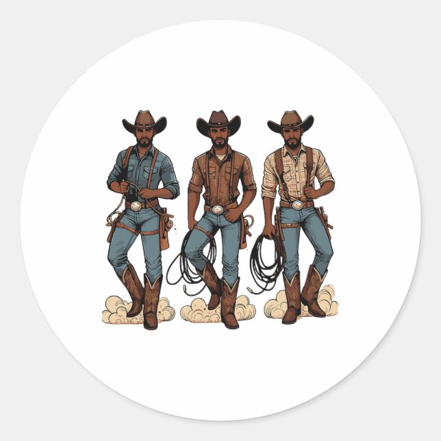 Adesivo Redondo Black Cowboy Ocidental Rodeo Melanin História Negr (Frente)